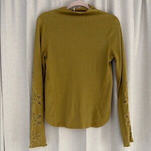 Free People Olive Lace Sleeve Sweatshirt